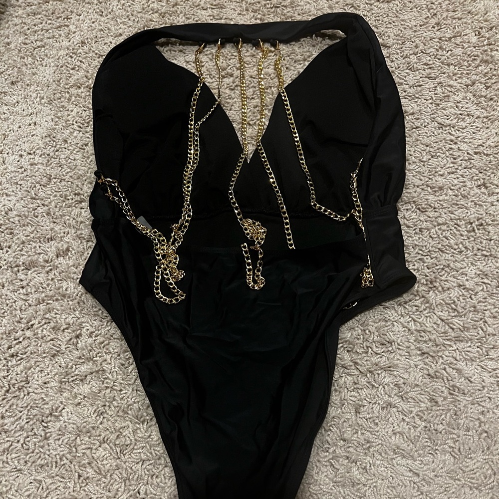 Black Swimsuit w Chain on back size Large